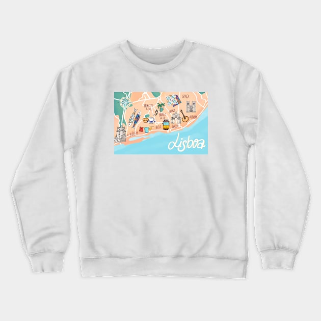 Lisbon map Crewneck Sweatshirt by Claudia-Brueggen